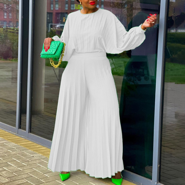 Loose plus size shirt top, wide leg pants two-piece set