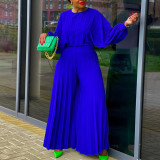Loose plus size shirt top, wide leg pants two-piece set