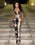 Printed jumpsuit with neck hanging and tie up straps