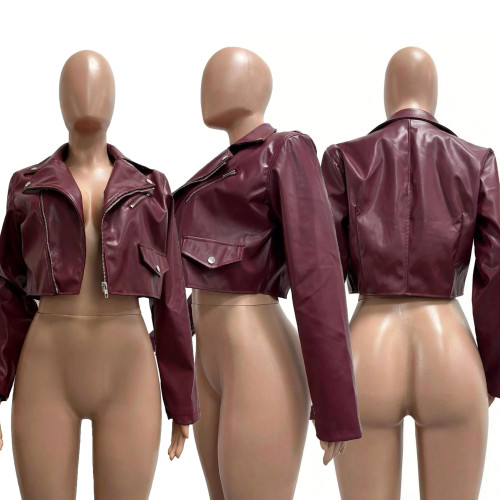 Zipper Multi Pocket PU Leather Top