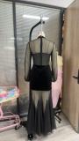 Mesh camisole slit long skirt dress