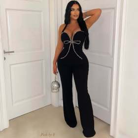Line splicing sleeveless sports fitness jumpsuit