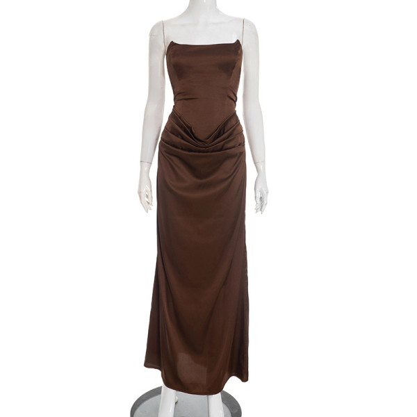 Strapless waist cinching jumpsuit long skirt