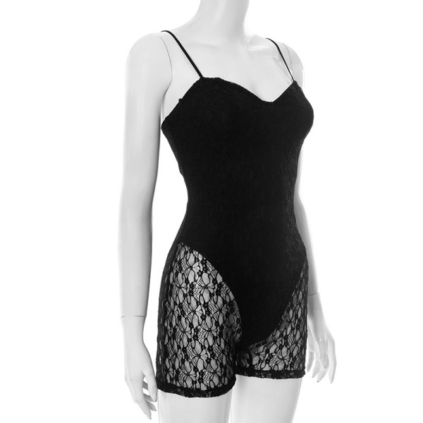 Fake two-piece camisole with backless lace-up splicing one-piece shorts
