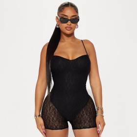 Fake two-piece camisole with backless lace-up splicing one-piece shorts