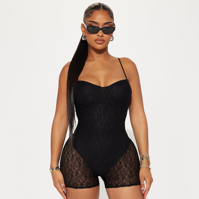 Fake two-piece camisole with backless lace-up splicing one-piece shorts