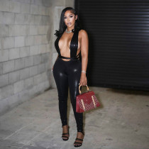 Strappy backless tight high waist long jumpsuit Strappy backless tight high waist long jumpsuit