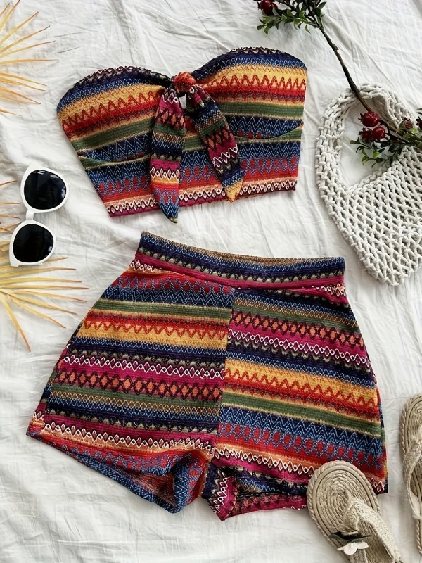 Corset and high-waisted textured shorts set