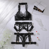 Bra set with steel ring, gathering and hollow-out underwear, five-piece set