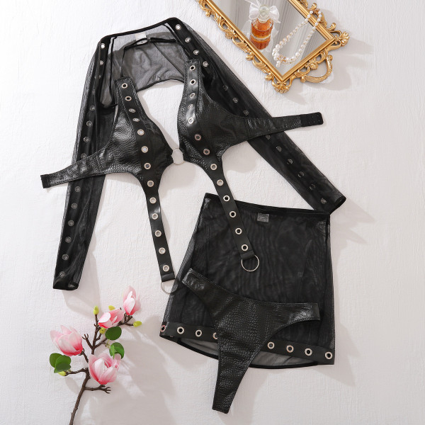 Four-piece set of stitched metal body-shaping underwear and hip-hugging skirt