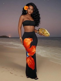Flower-print camisole and long skirt set