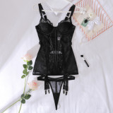 Perspective lace camisole gathered fishbone underwear split set
