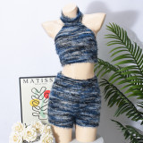 Cropped Top and Backless Yarn-Dyed Shorts Set