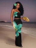 Flower-print camisole and long skirt set