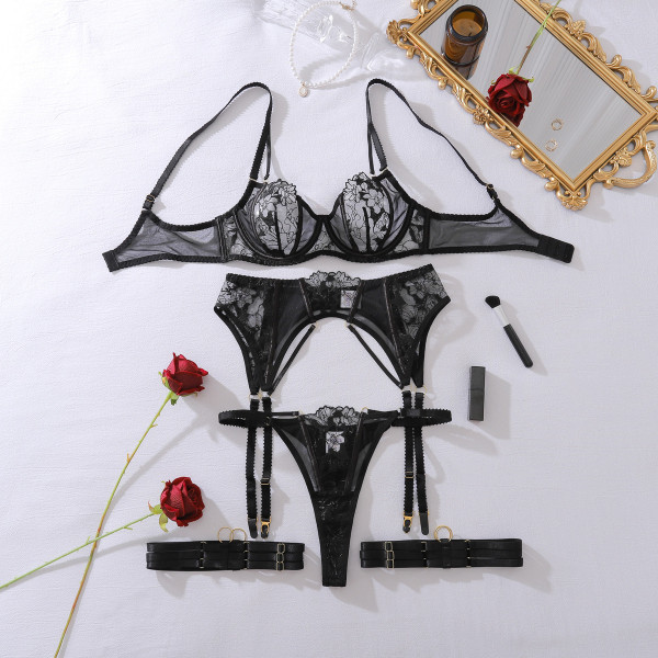 Perspective embroidery backless double-strapped underwear split suit