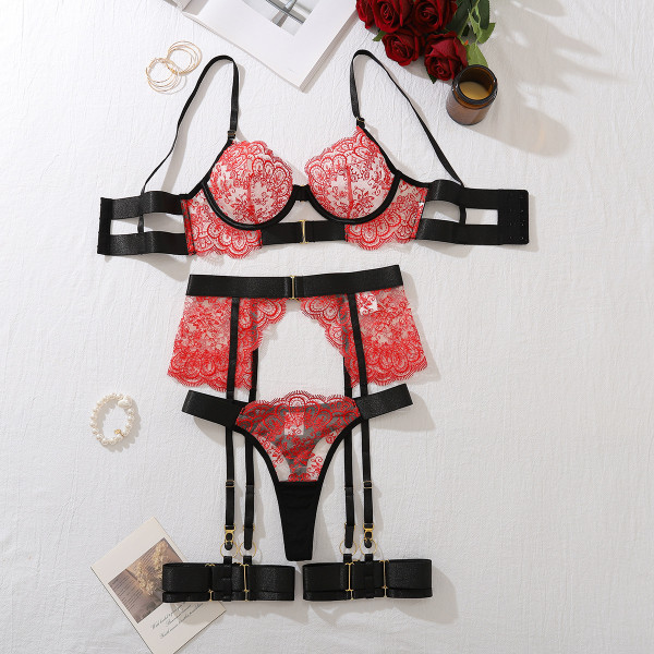 Heavy craft embroidery eyelash lace body-shaping underwear split suit