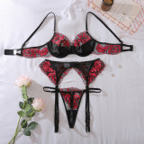 Embroidery see-through mesh underwear separable set