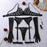 Heavy-duty embroidered underwire see-through bra and pant set