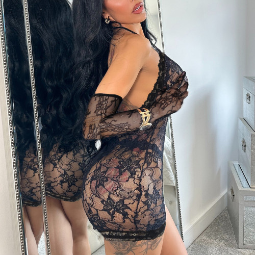 Jacquard lace and glove-style halter top lingerie set