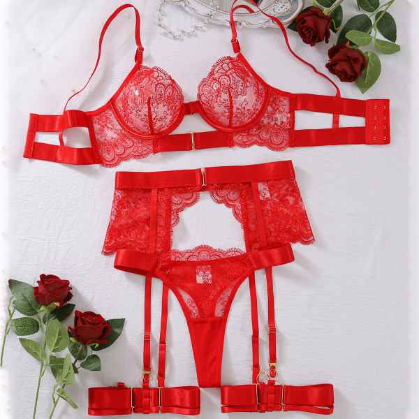 Heavy craft embroidery eyelash lace body-shaping underwear split suit