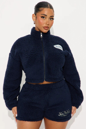 Thickened coral flannel flange long-sleeved shorts set