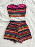 Corset and high-waisted textured shorts set