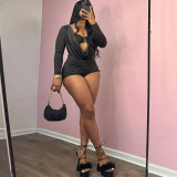 Deep V-low cut solid color jumpsuit