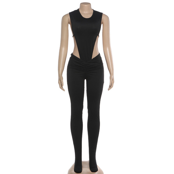 Hollow-out waist-baring high-waisted tight-fitting backless jumpsuit