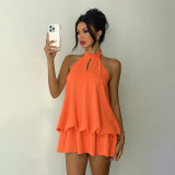 Sleeveless halter neck lace-up backless dress