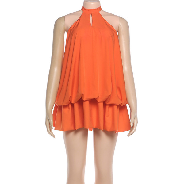 Sleeveless halter neck lace-up backless dress