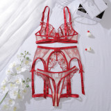 Embroidery gathered shaping see-through underwear split suit with steel ring