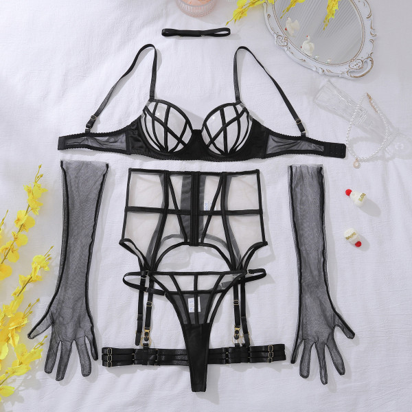Mesh see-through body-shaping split adjustable underwear set