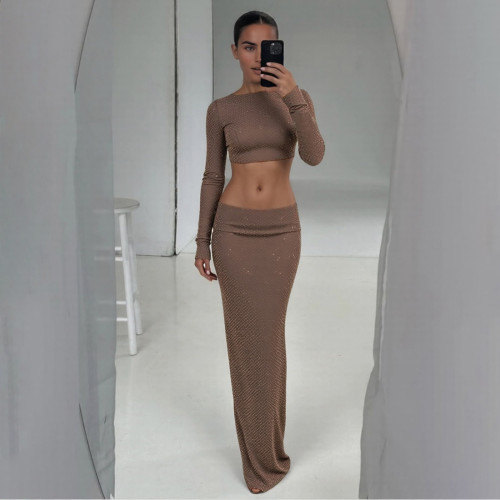 Hot-fix rhinestone tight-fitting backless dress