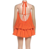 Sleeveless halter neck lace-up backless dress