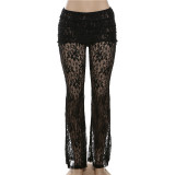 Perspective lace patchwork low waisted slightly flared pants