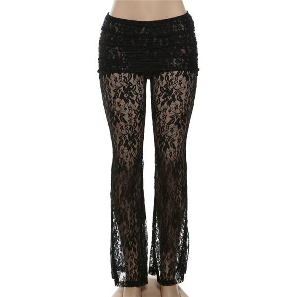 Perspective lace patchwork low waisted slightly flared pants