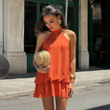 Sleeveless halter neck lace-up backless dress