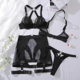 Mesh see-through lingerie set with underwire