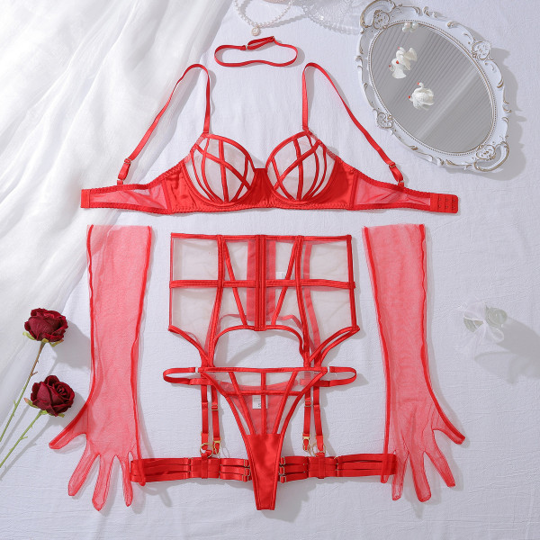 Mesh see-through body-shaping split adjustable underwear set