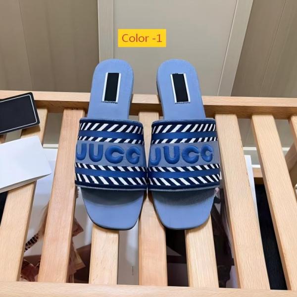 Color blocked flat one character slippers embroidered with letters, cool slippers