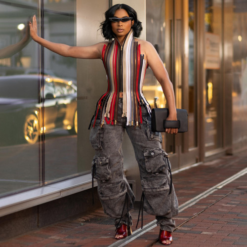 Hanging neck tie splicing backless top