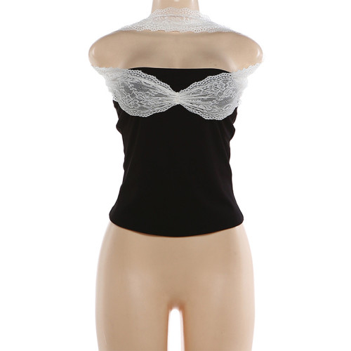 Lace patchwork strapless tight vest top
