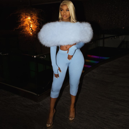 Plush patchwork tight fitting umbilical jumpsuit