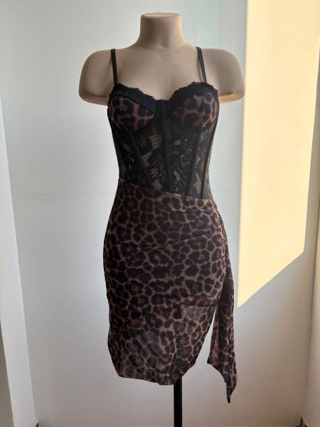 Printed chest wrapped suspender long dress, erotic lingerie