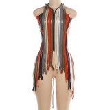 Hanging neck tie splicing backless top