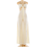 Hollow neck tie loose jumpsuit