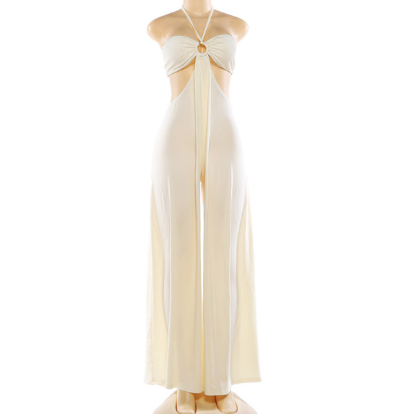 Hollow neck tie loose jumpsuit