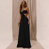 Hollow neck tie loose jumpsuit