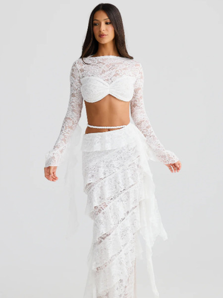 Lace ribbon skirt set