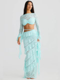 Lace ribbon skirt set